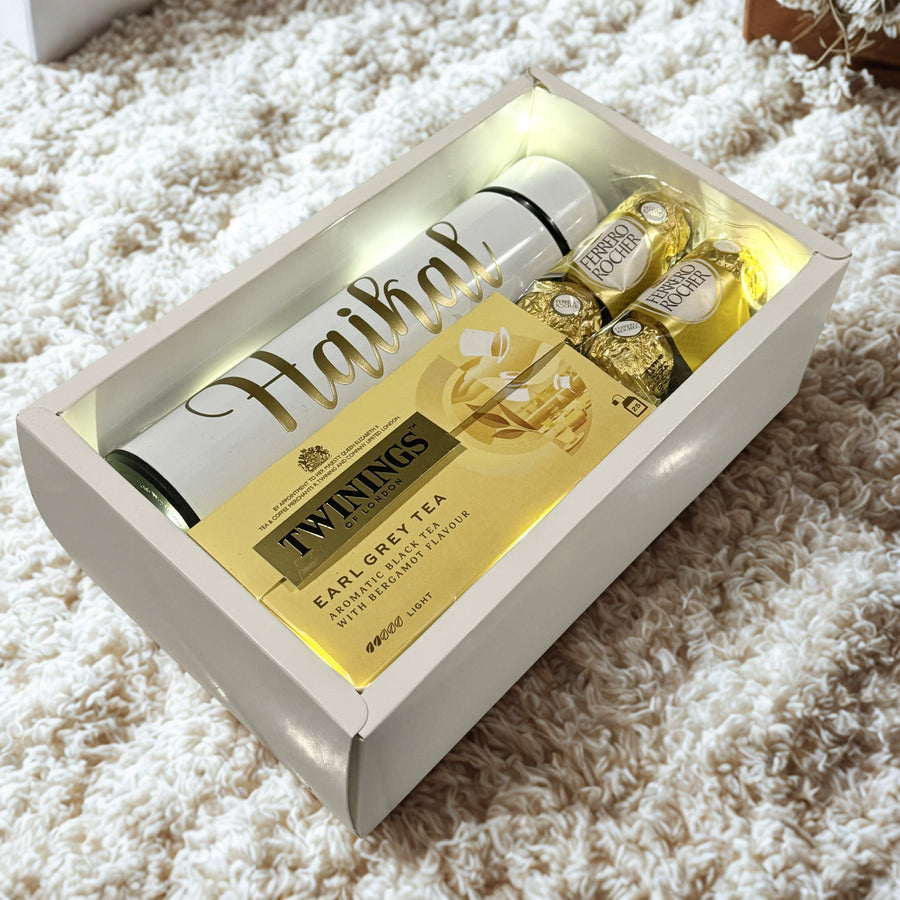 Corporate appreciation gift box with Twinings tea and Ferrero Rocher chocolates