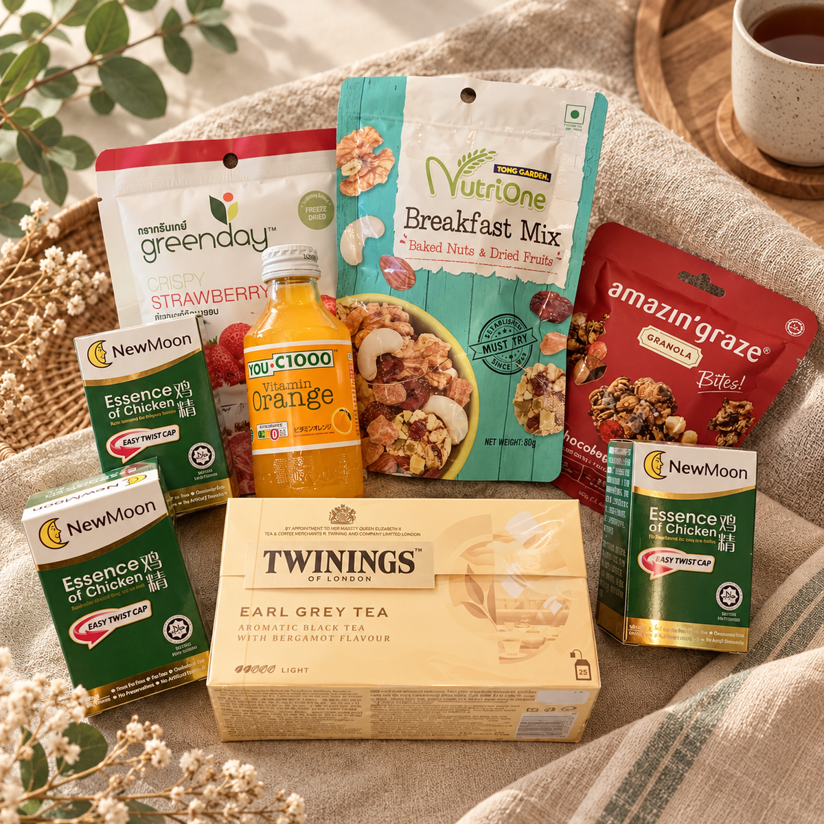 Wellness Care Package gift hamper contents with tea and wellness items in Singapore